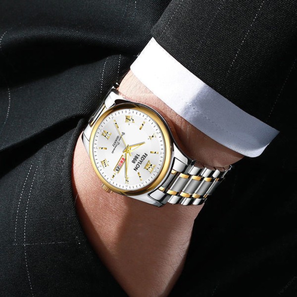 Helautomatisk mekanisk watch för män Enkel vattentät armbandsur Present för födelsedag Pure Gold