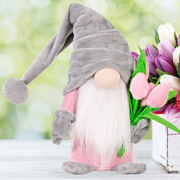 Söta dvärgtulpaner Dockor Återanvändbara robusta mjuka prydnadsföremål för mors dag inredning Hem Fönster dekoration Gray and Pink