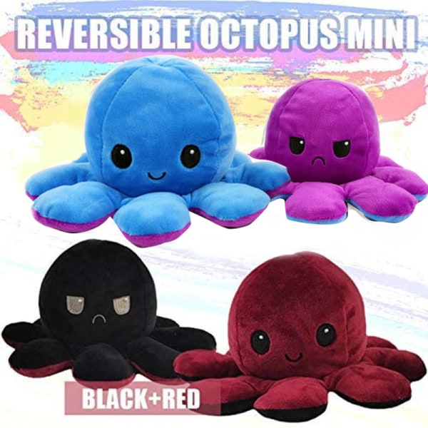 Flipup Octopus Doll Dubbelsidig Flipup Doll Octopus Plyschleksak Flipped Octopus För barn Hem Green   Black