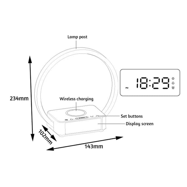 Smart trådlös laddning Digital Display Väckarklocka Bordslampa Multifunktionell Modelampa För Hem Sovrum EU plug