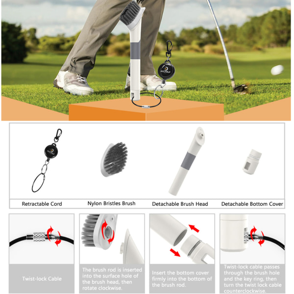 Flerfunktionsrengöringsborste för golfbanor, bärbar rengöringsborste för golfbanor med halkfritt handtag