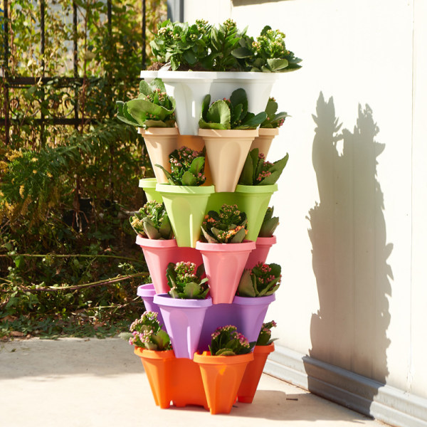 Stapelbar 3D-kruka med fyra kronblad 5 färger Valfri självbevattningskruka för utomhusbruk Fruit Green