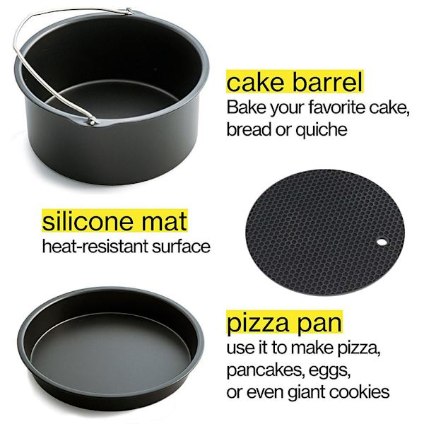 5 st set Air Fryer Tillbehör Kakfat Pan Rack Mat Kit Bärbar för 4,2-5,8QT
