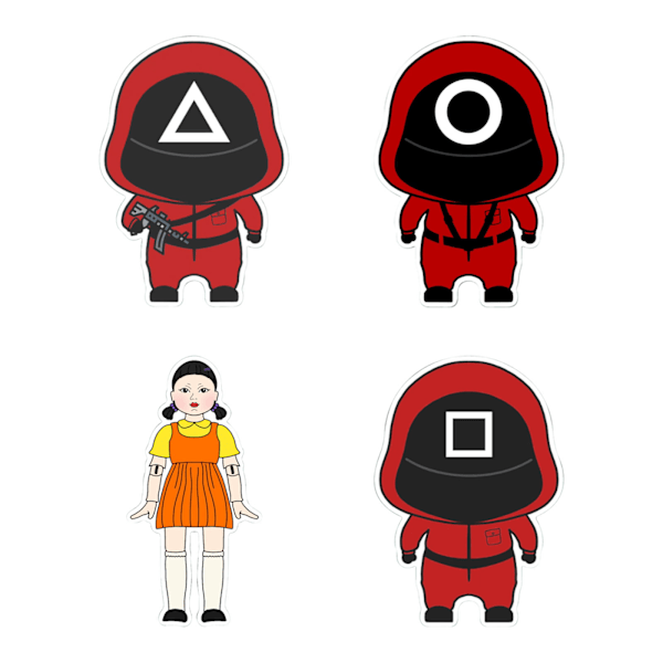 Squid Game Sticker Vattentät självhäftande väggdekal Multipurpose Kylskåp Resväska Notebook Inredning 4PCS Set