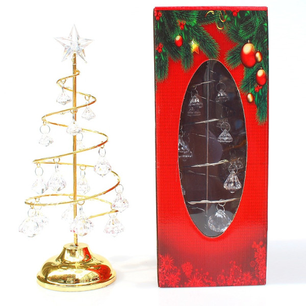 Kristall julgran​ Belysning Metall tomteträd med akryl hänge lysande prydnad Nyårspresent för semester Silver White L