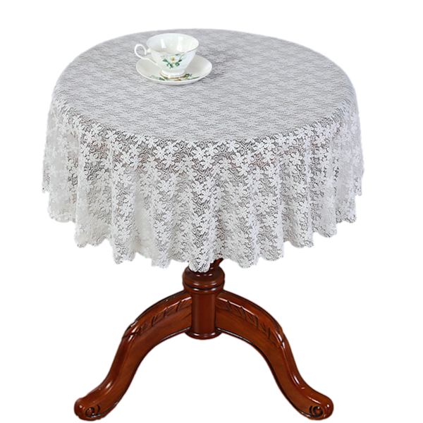 Vit färg rund spets bordsduk Snygg bordsskiva dekorativ täckning för arbetsrum hem Stars Round Diameter 120cm