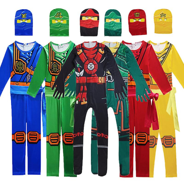 Hot Sell Ninja Cosplay Kostymer Pojke Jumpsuits Set Halloween Julfest Kläder Ninja Superhero Streetwear Kostymer Green 7-8T