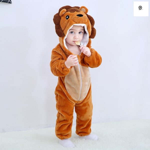 Toddler Unisex Set Hooded Jumpsuit Fox And Animal Print Brown Lion Jumpsuit 70 0-6 Months