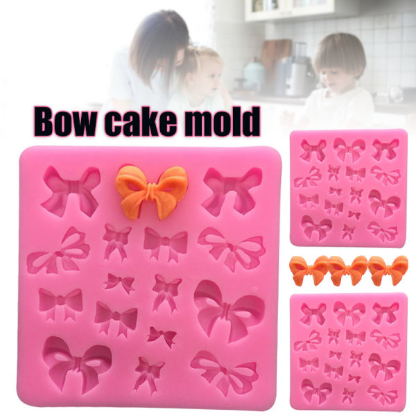 Gummy Bow Form Fondant Bowknot Tårtdekoration Bakpanna med 6 olika pilbågar för DIY Sockerchoklad Pink