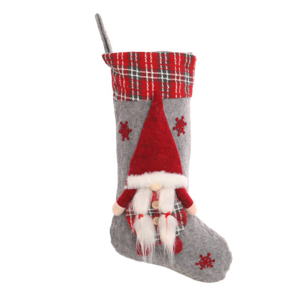 Julstrumpa med 3D-tomtar Santa Loop Design Hållbar Långvarig Lättvikt Bästa presenten till jul nyår Grey Pocket Stripe