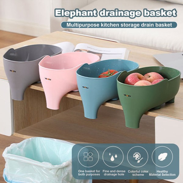Härlig elefantformad avloppskorg Stor kapacitet Gröna Tvättsil Grönsaker Tvättverktyg Pink