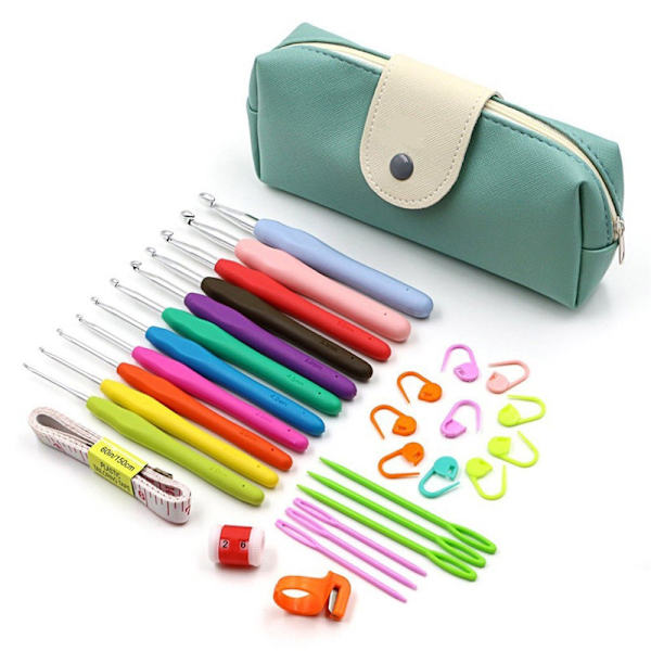 Set med påse 30 ST Stickor Syverktyg inklusive plastnålar Stickmått & måttband Blue