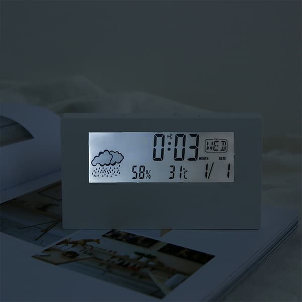 Digital Väckarklocka Luftfuktighet Temperatur Datum Kalender Multifunktionell Termometer Hygrometer White transparent
