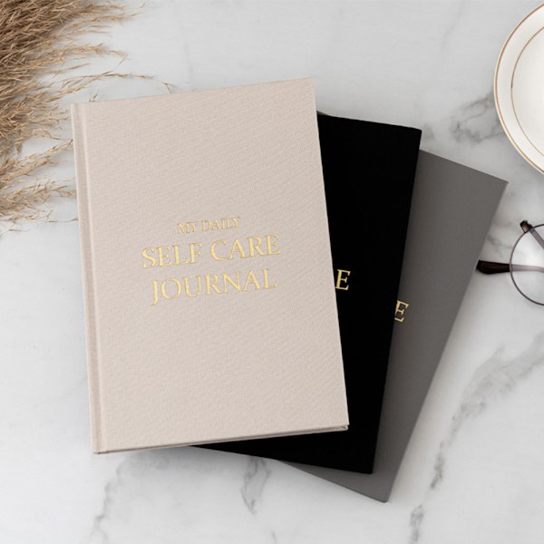 A5 Daily Self Care Journal med guldfolie Enkel stil kakel anteckningsbok present till vänner familj Grey