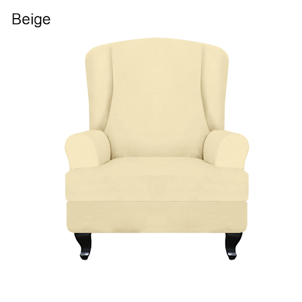 Hög elastisk mjuk mocka Wingback cover Halkfri enfärgad Stretch-skydd för sluttande arm King Back stol Coffee