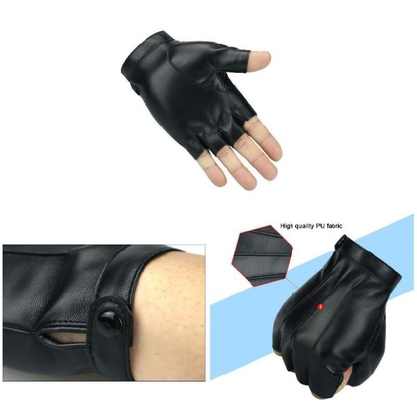 1 par PU-läder halvfingerhandskar Män Kvinnor Ridning Utomhussport Fotvandring Yogahandskar Black