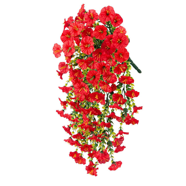 4 stk. Kunstige hængende blomsterplanter til udendørs dekoration, falske pragtblomster, UV-bestandige kunstige blomster Red