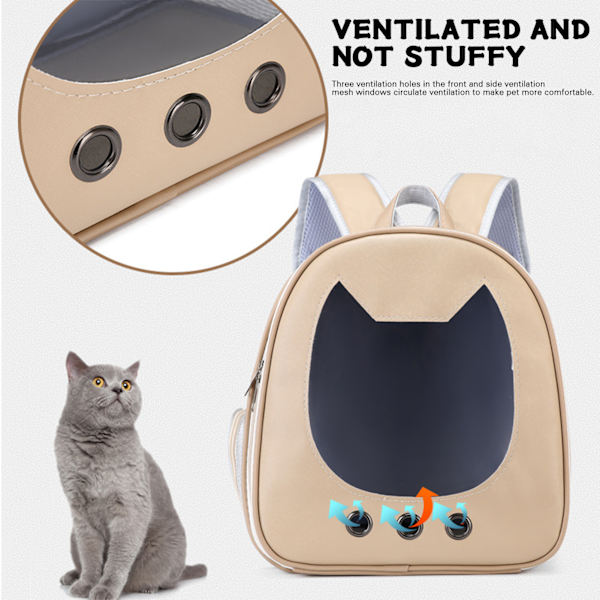 Cat ryggsäckshållare med justerbar rem Bärbar andningsbar husdjursryggsäck Beige