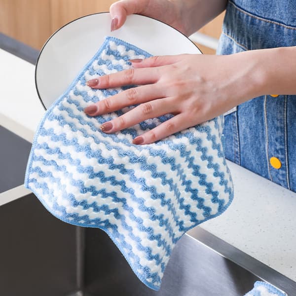 Coral Plush Thickened Rag Disktrasa Super Absorbent För Kök Hushållsrengöring Blue Small