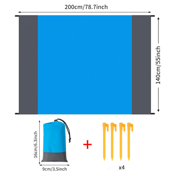 Utomhus sandtät strandmatta bärbar hopfällbar fickcampingmatta med 4 pinnar för vandring camping Green Gray 200*210cm