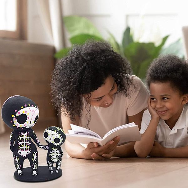 2st Sugar Skull Par Staty hartsstaty för heminredning inomhus skrivbordsdekorationer Parent And Kid