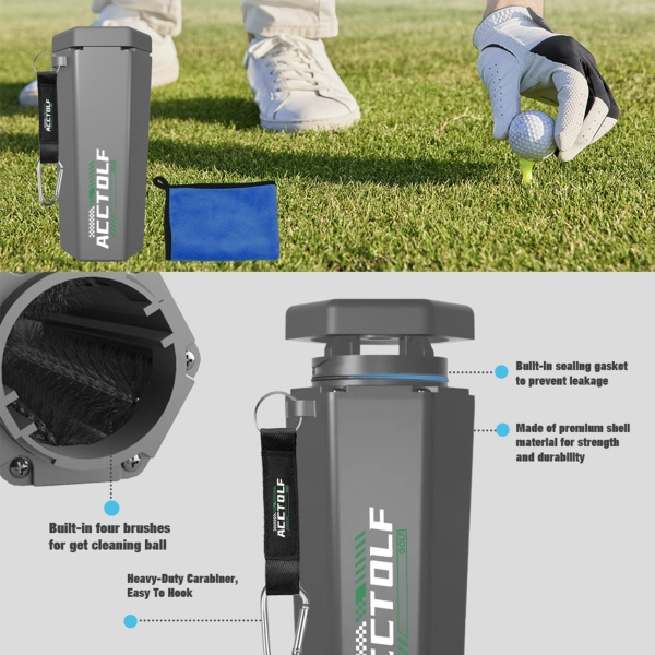 Golfbollstvätt med handduk, bärbart rengöringsmedel för golfbollar, verktygssats för rengöring av golfklubbor