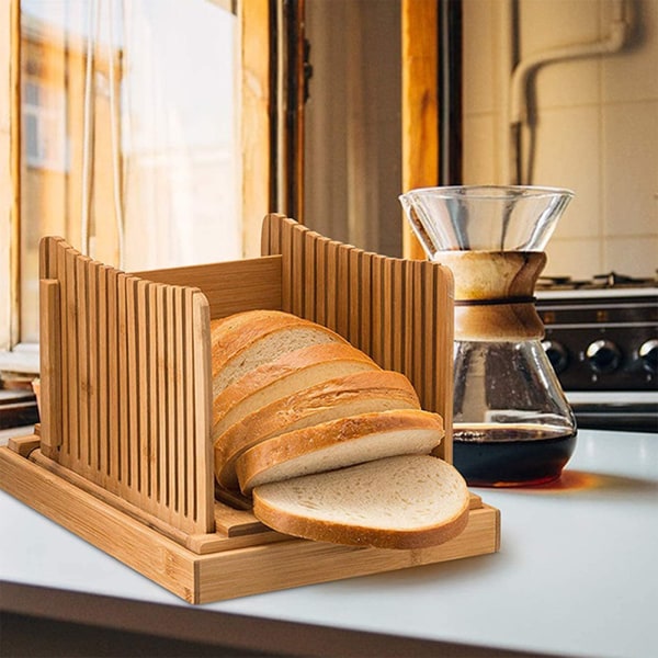 Hopfällbara brödskärare för bambu Snabba rostat bröd Skärguide Kökstillbehör B
