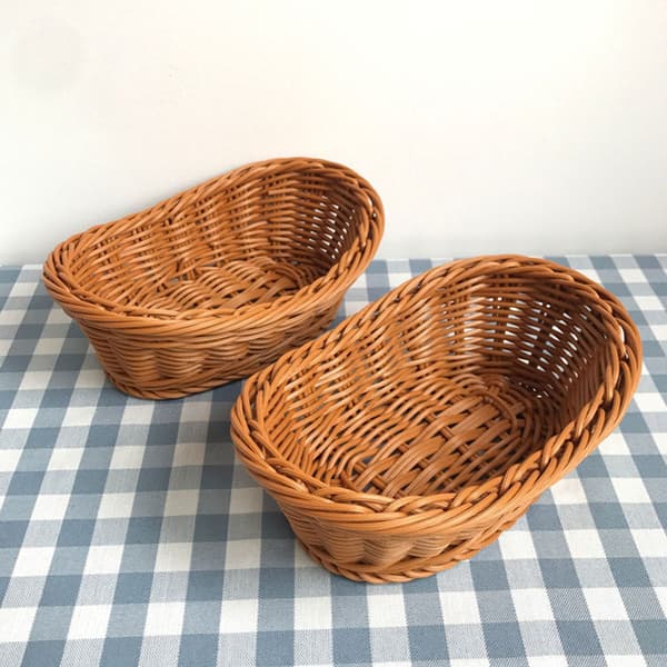Oval Wicker Flätad Korg Rustik Stapelbar Frukt Snacks Serveringskorg För Kök Restaurang Large Size