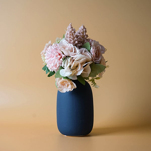 Nordisk keramikvas Morandi Färg Enkel konst Blomkruka dekoration med liten flaskhals för hemmatorkade växter Yellow S