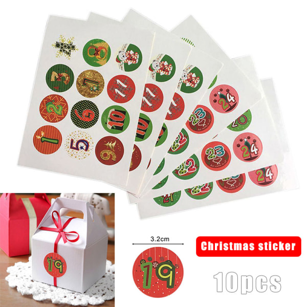 10 ark/ set julklistermärken Adventskalendernummer 1-24 Utsmyckningar Present