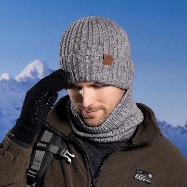 Stickad mössa för herr Halsdukshandskar Tredelat set Comfy Keep Warm Kalltät mössa för vintern Dagligt slit deep cerulean Two piece