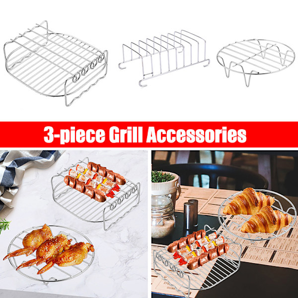 Air Fryer Tillbehör Air Fryer Rack Set med 3 Multi-purpose 7 tum Dubbellagers Rack Metallhållare för köksredskap