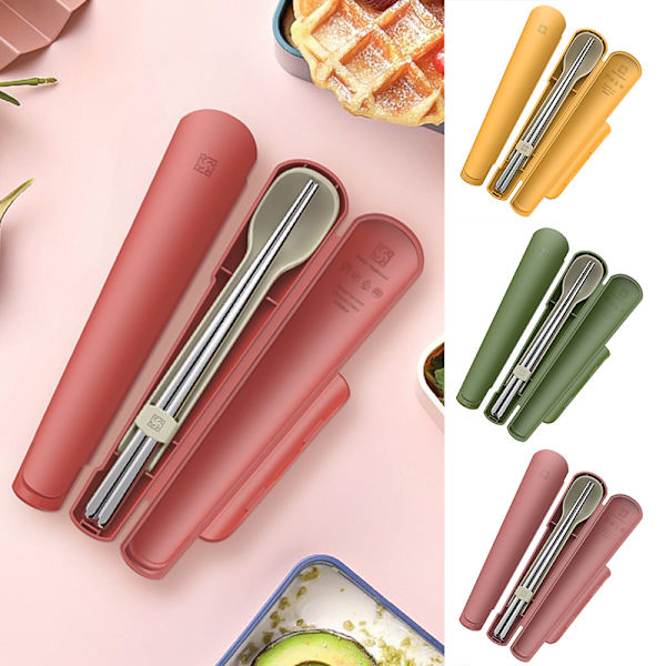 Bärbara redskap Set Portable Camp Återanvändbar rostfritt stål/harts bestick för utomhusbruk Red Pp Resin