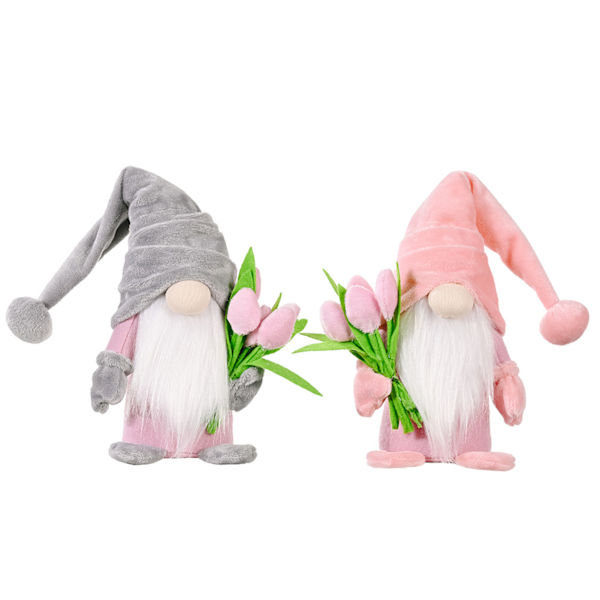 Söta dvärgtulpaner Dockor Återanvändbara robusta mjuka prydnadsföremål för mors dag inredning Hem Fönster dekoration Gray and Pink