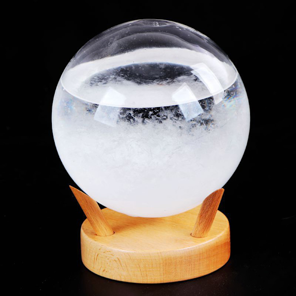 Tempest Glas Ball Predictor Färg Väderprognos Med Trä Bas Dekorativ Barometer Med LED-ljus Skrivbordsprydnad White