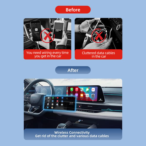 Kablet til trådløs Carplay-boks for bil - Laggfri tilkobling, stabil trådløs Android Auto-adapter Black