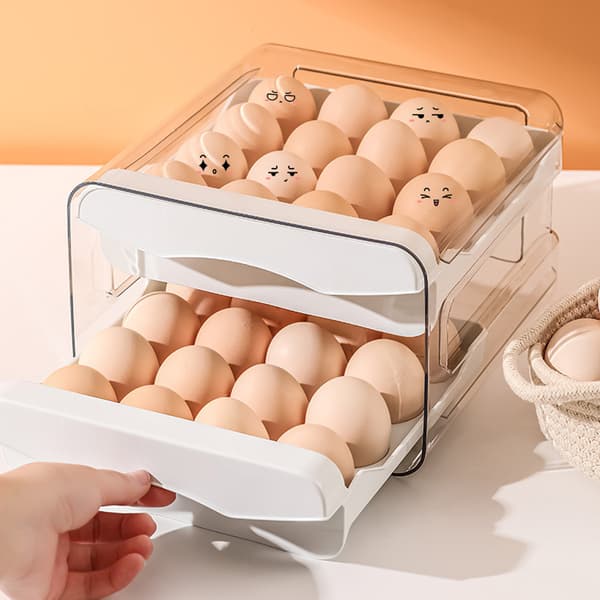 Double Layer Egg Crisper Förvaringslåda Universal platsbesparande äggbricka för köksskåp Grey