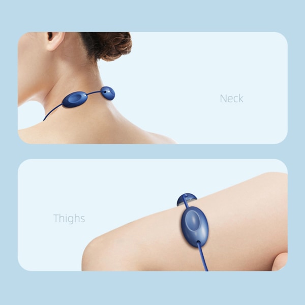 Halsband Nackmassager med värme, bärbar axel- och nackmassager, elektrisk puls EMS lymfatisk massageapparat för kvinnor män present blå