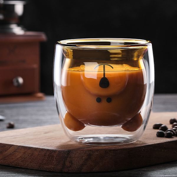 Tecknad Bear Cup Dubbellager Transparent Glas Cups Kaffe Mugg Par Gåvor 3