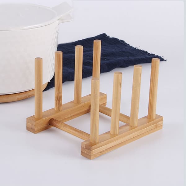 Bambu Trä Diskställ Tallrik Stativ Grytlock Hållare Köksskåp Organizer För kopp Skärbräda Skål Torkställ 6 Slots