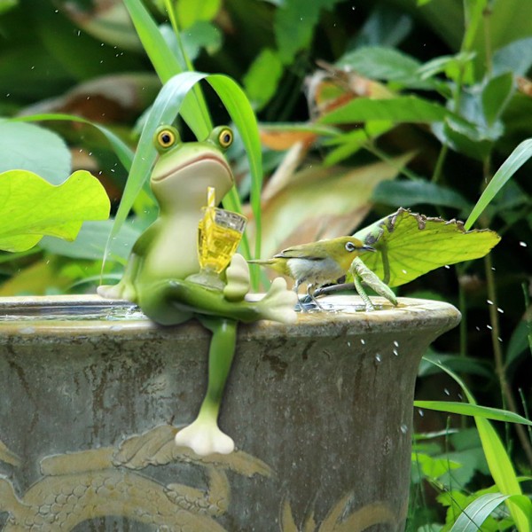 Tipsy Frøer Statuer Sjove Frøer Statue Blomsterkrukke Miniature Frøer Figurer Plantedekorationer Til Krukker 5171