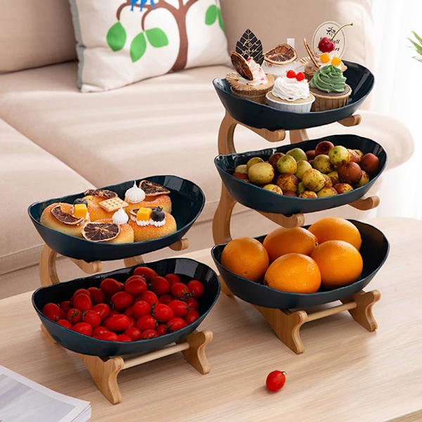 1/2/3 våningar Frukttallrik med trähållare Snacks Godis Serveringsfat Skål Kök Organizer Fest Mat Serveringsbricka Plast White 3 Layers Thickened