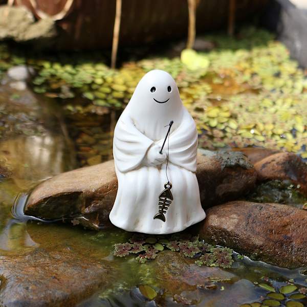 Søde Spøgelser Figur Dekoration Spooky Fiskende Spøgelser Statue Ferie Dekorationer Til Have Veranda Indretning Default