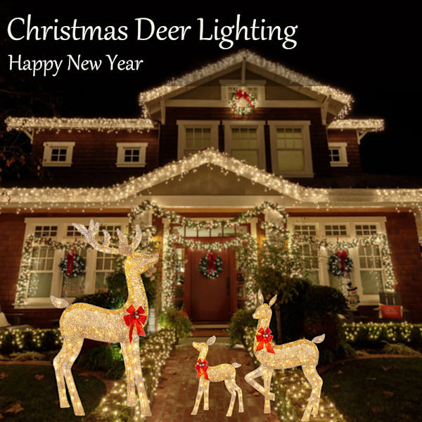 3-delat set Renfamilj Glödande 2D juldekor med LED-ljus Upplyst ren akrylprydnad Luminous Deer Large