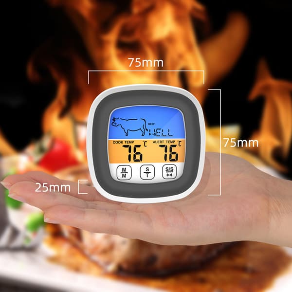 LCD Digital Matlagning Mat Kött Ugn Kök BBQ Grill Termometer Klocka Timer Med Vattentät Sond Pekskärm Kök White With Gray Waterproof Probe
