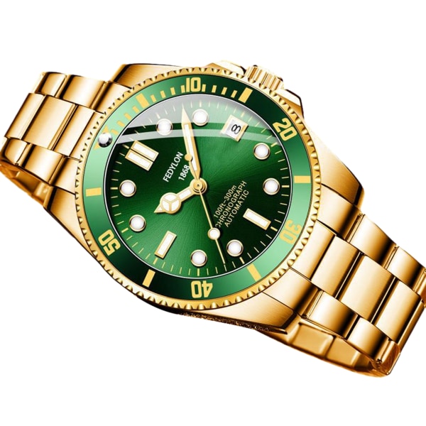 Lysande Helautomatisk Mekanisk Watch Vattentät Slitstark Watch För Män Man All Golden Green