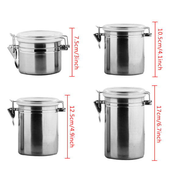 Lufttät tank i rostfritt stål med genomskinligt lock Multifunktionsbehållare för kaffebönor och te Sealed Tank 5 Inches 12.5cm