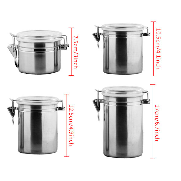 Lufttät tank i rostfritt stål med genomskinligt lock Multifunktionsbehållare för kaffebönor och te Sealed Tank 5 Inches 17cm