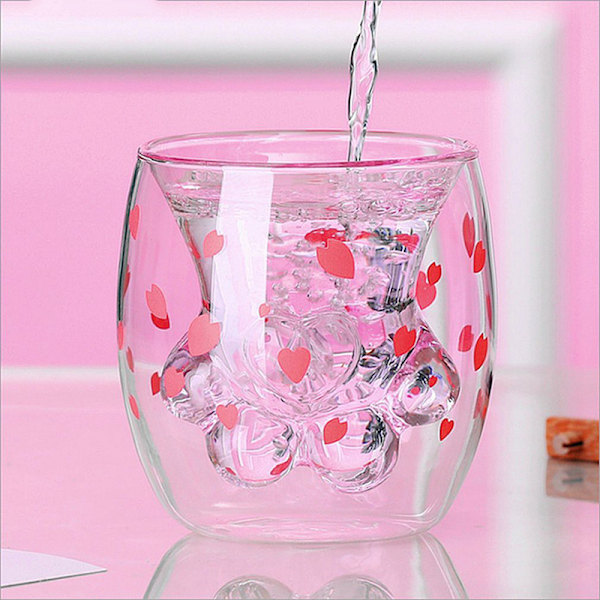 Cat's Claw Cup Glas dubbelkopp Rosa glaskopp Dubbel mjölkkopp Kaffekopp Söt glaskopp No Trademark