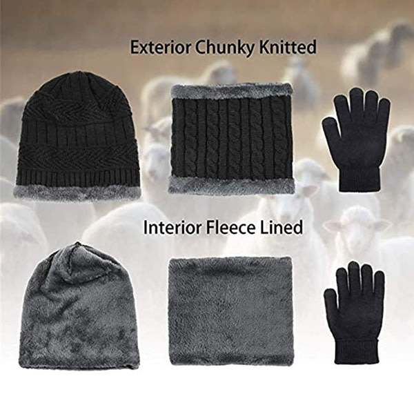 Vinter varm mössa Halsdukshandskar set Unisex vinter varm stickad mössa Halshandske för män kvinnor Black Without Label Three piece Suit